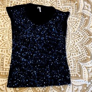 Studio Y Navy Blue Sequin Blouse